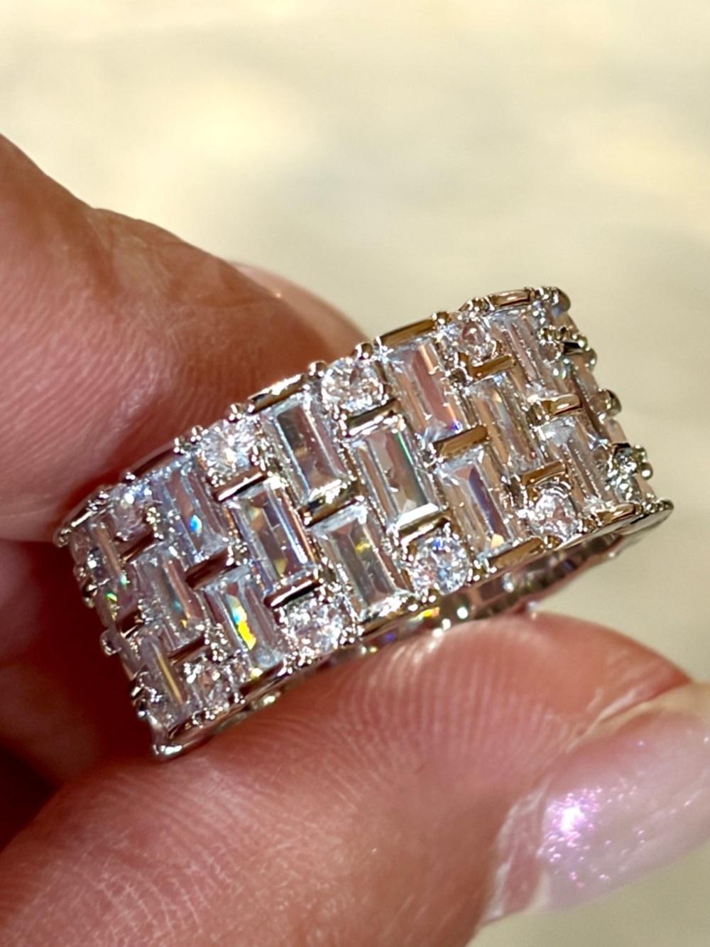 New Shiny Double Layer Cross Square Full CZ Diamonds Eternity Band Ring 7